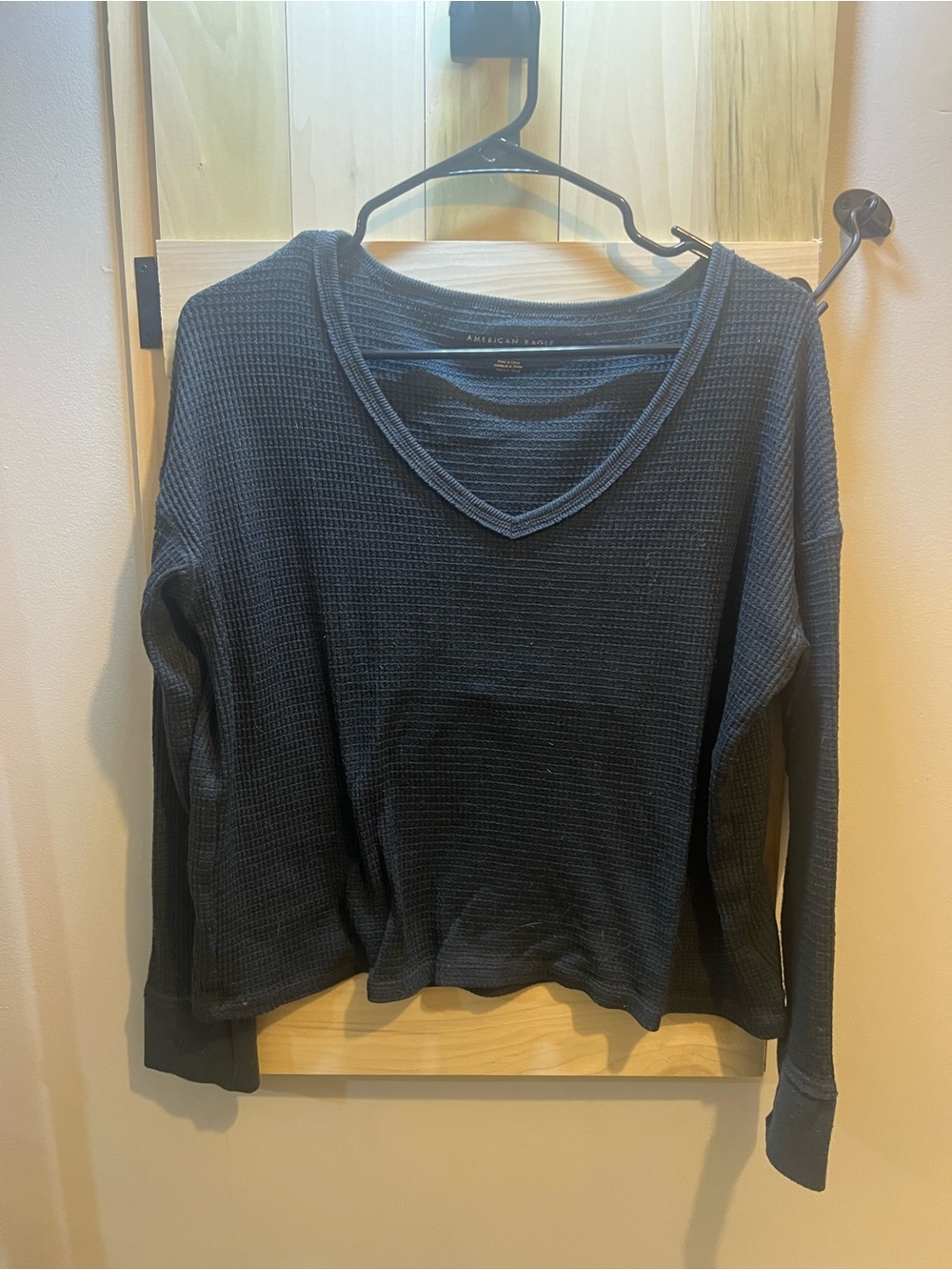 American Eagle Outfitters Women's Waffle V-Neck Long Sleeve Top